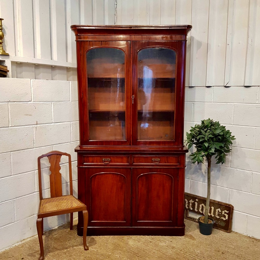 ANTIQUE VICTORIAN GLAZED MAHOGANY LIBRARY BOOKCASE C1880