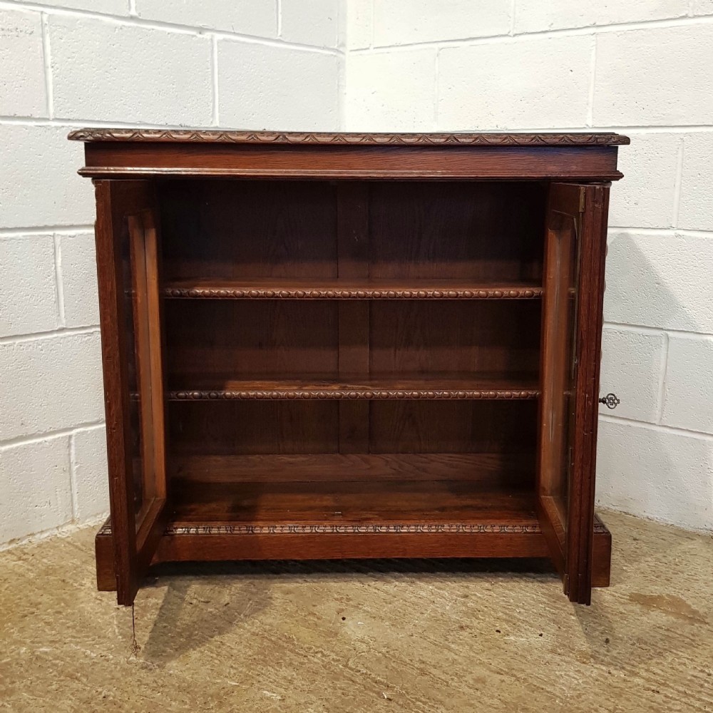 ANTIQUE VICTORIAN GLAZED OAK BOOKCASE CABINET C1880 View IV