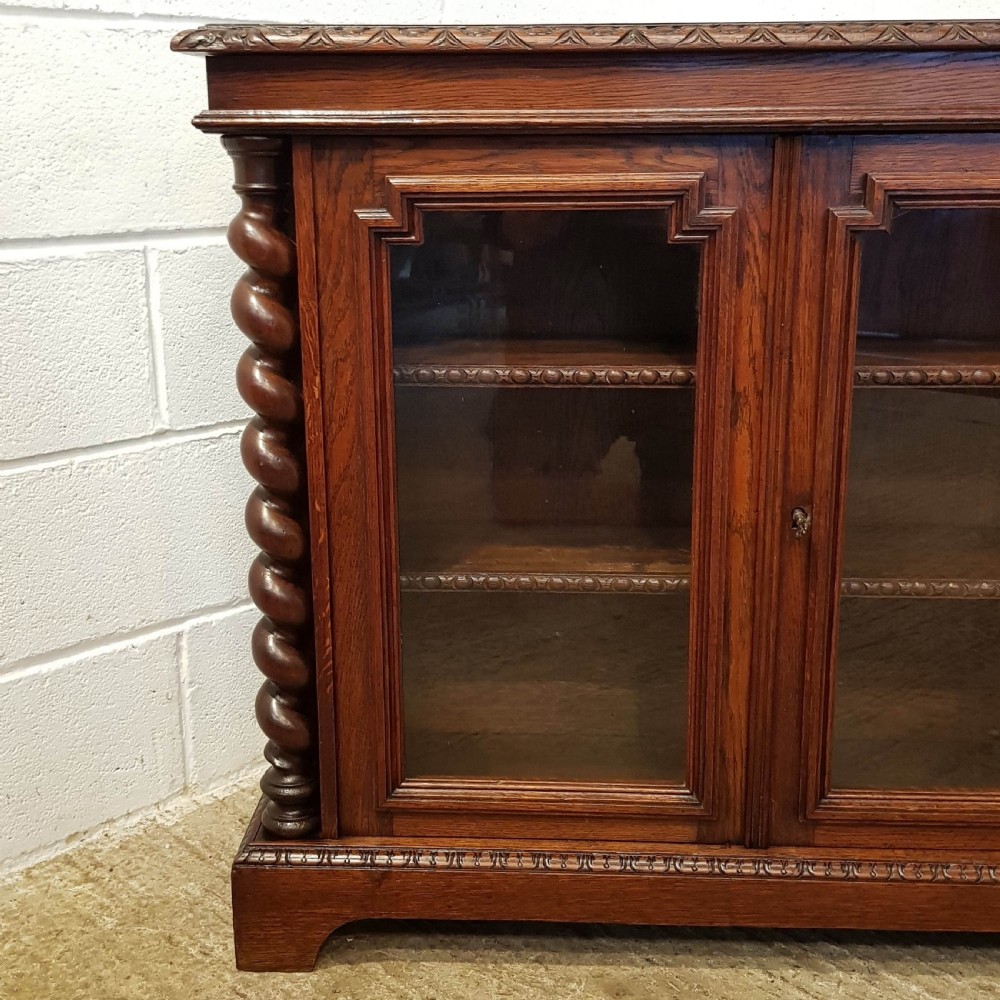 ANTIQUE VICTORIAN GLAZED OAK BOOKCASE CABINET C1880 View V