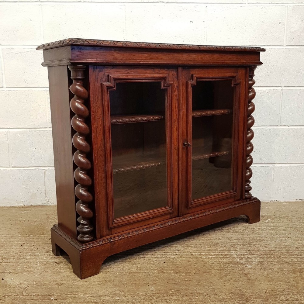 ANTIQUE VICTORIAN GLAZED OAK BOOKCASE CABINET C1880 View VII