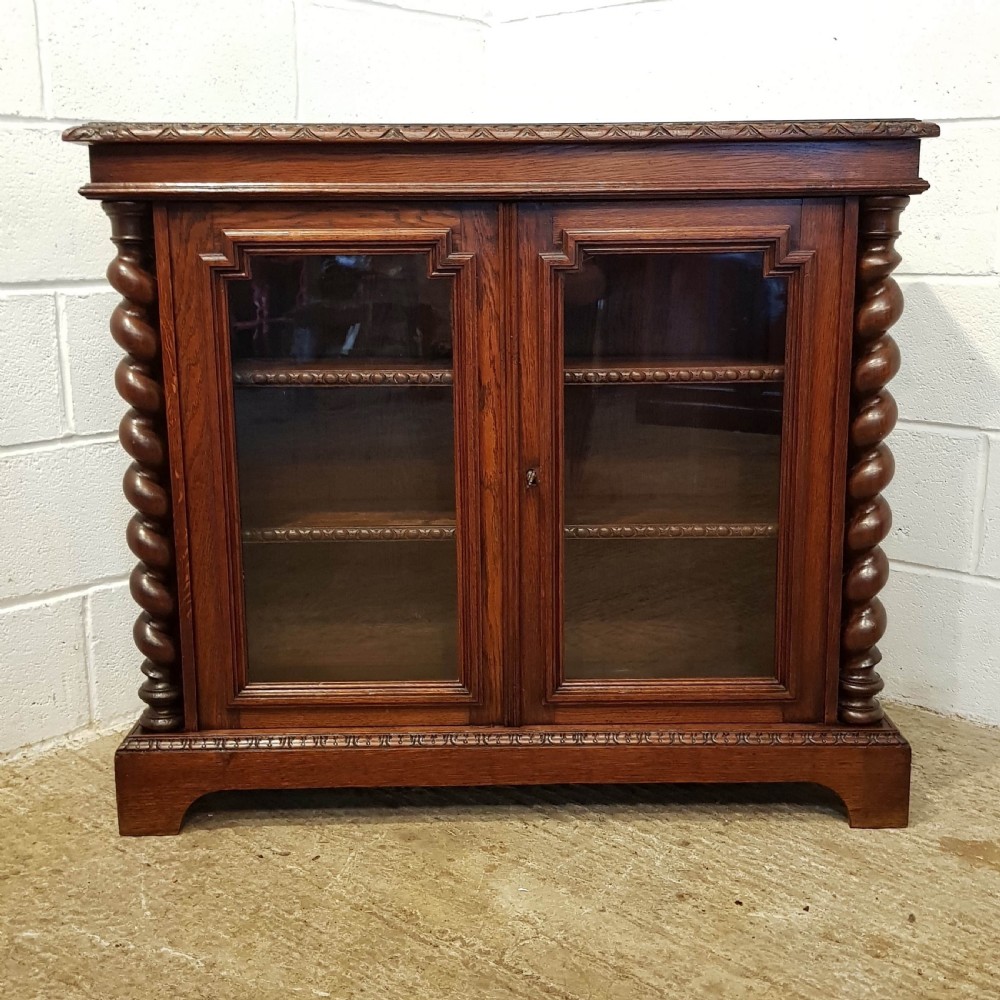 ANTIQUE VICTORIAN GLAZED OAK BOOKCASE CABINET C1880 View VIII