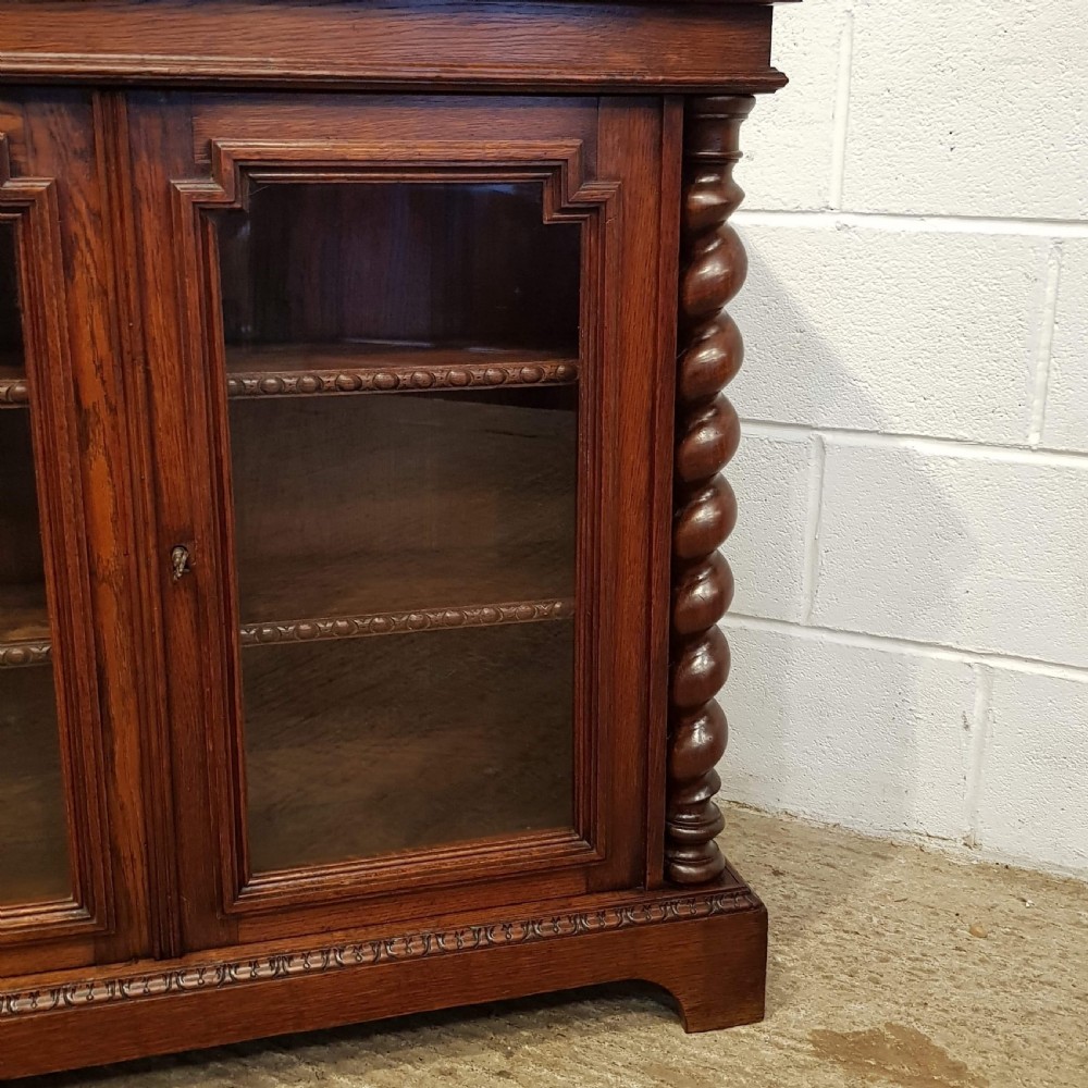 ANTIQUE VICTORIAN GLAZED OAK BOOKCASE CABINET C1880 View X