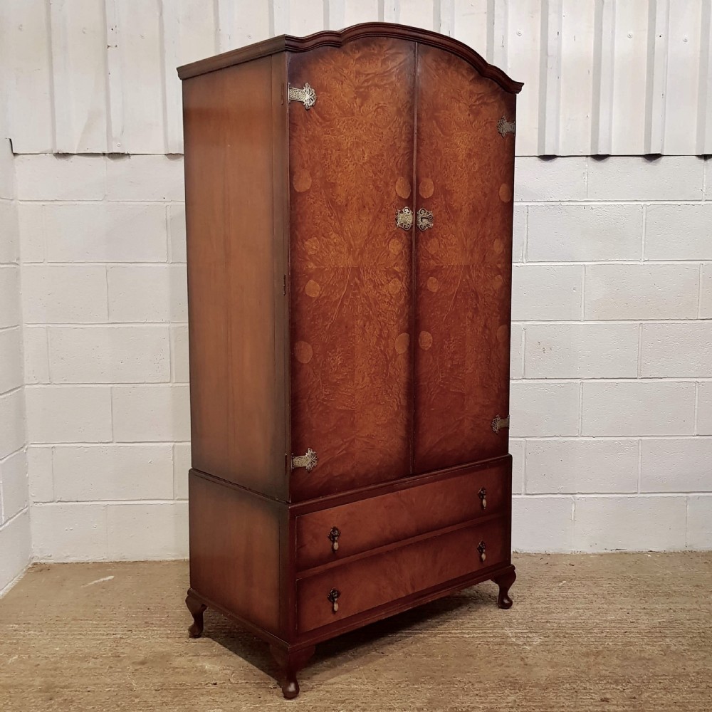 ANTIQUE SMALL BURR WALNUT SINGLE WARDROBE COMPACTUM C1920 View III