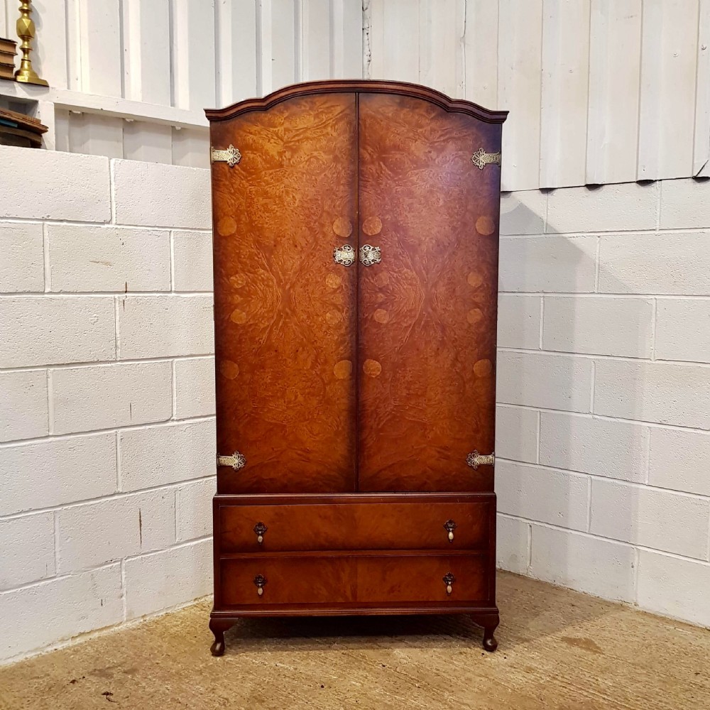 ANTIQUE SMALL BURR WALNUT SINGLE WARDROBE COMPACTUM C1920 View V
