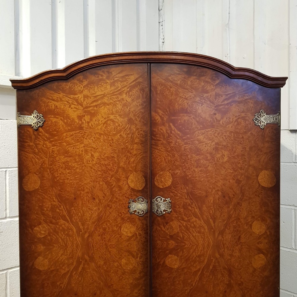 ANTIQUE SMALL BURR WALNUT SINGLE WARDROBE COMPACTUM C1920 View VI
