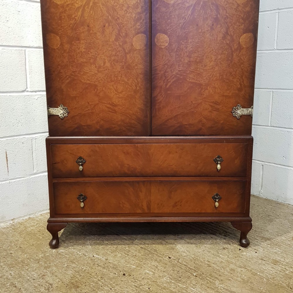 ANTIQUE SMALL BURR WALNUT SINGLE WARDROBE COMPACTUM C1920 View VIII