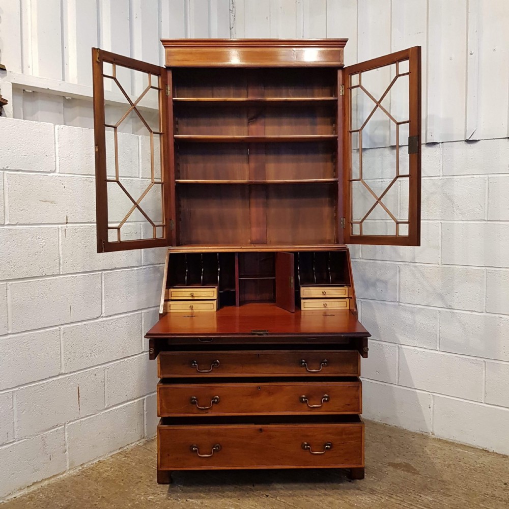 ANTIQUE EDWARDIAN SATINWOOD ASTRAGAL GLAZED BUREAU BOOKCASE C1900 View IV