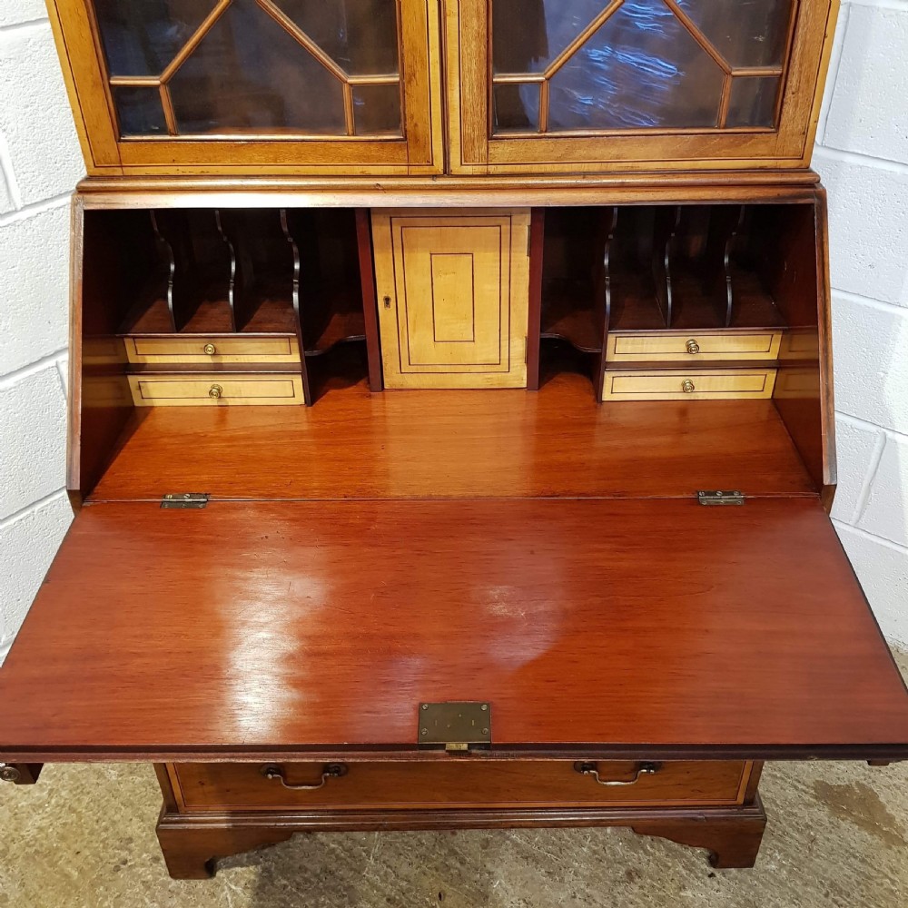 ANTIQUE EDWARDIAN SATINWOOD ASTRAGAL GLAZED BUREAU BOOKCASE C1900 View VI