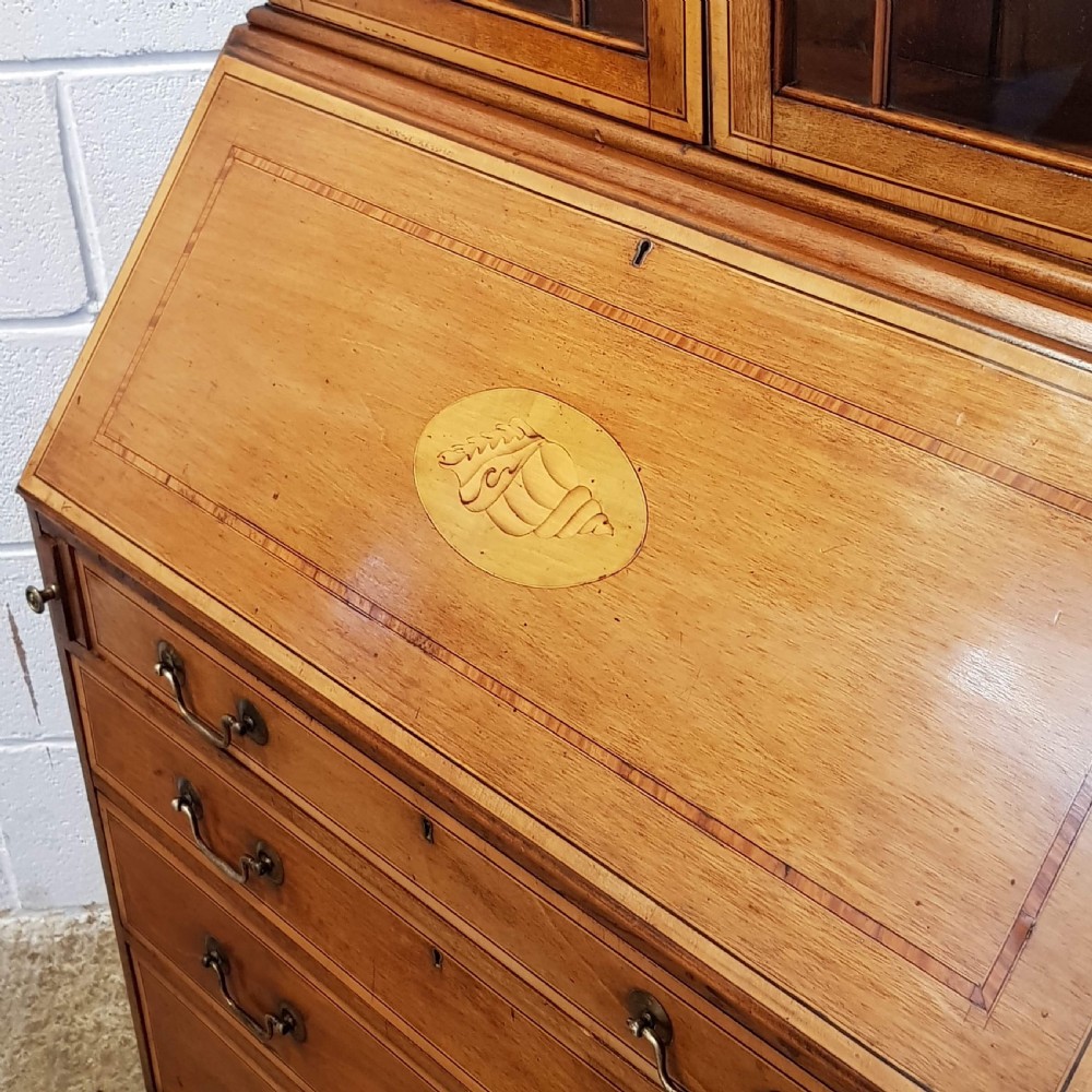 ANTIQUE EDWARDIAN SATINWOOD ASTRAGAL GLAZED BUREAU BOOKCASE C1900 View VII