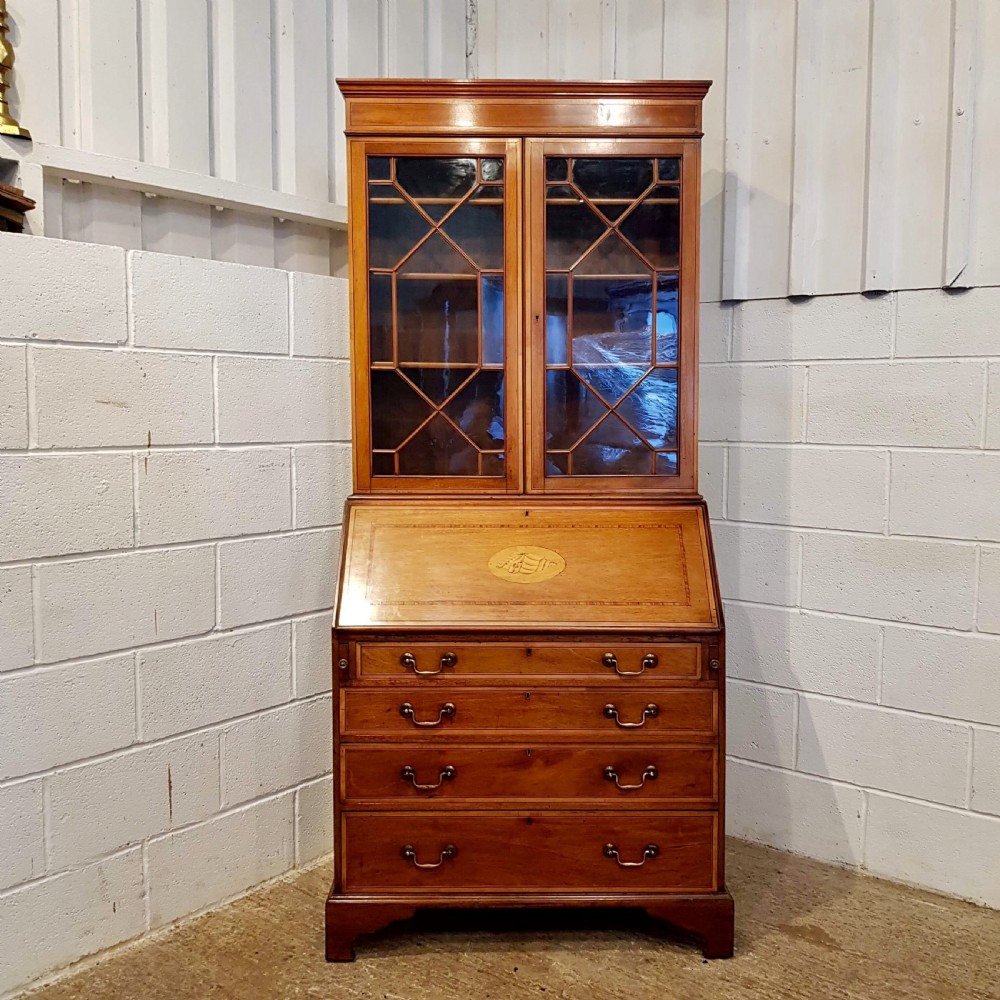 ANTIQUE EDWARDIAN SATINWOOD ASTRAGAL GLAZED BUREAU BOOKCASE C1900 View VIII