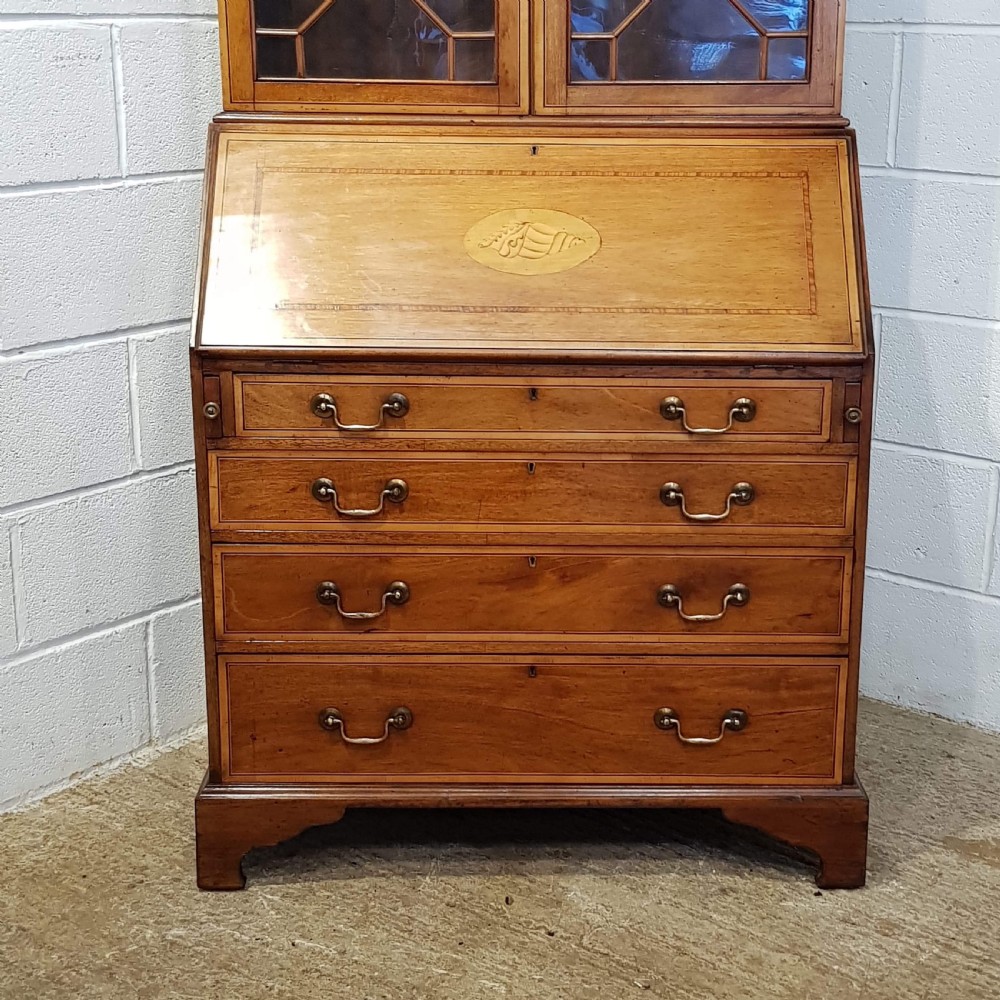 ANTIQUE EDWARDIAN SATINWOOD ASTRAGAL GLAZED BUREAU BOOKCASE C1900 View IX