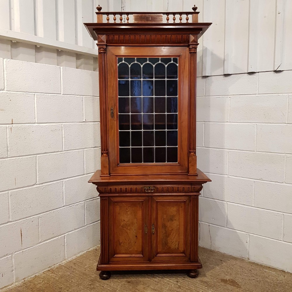 ANTIQUE LATE VICTORIAN BURR WALNUT GLAZED CABINET BOOKCASE C1890 View III