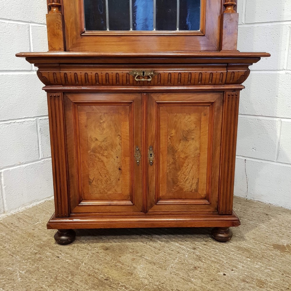 ANTIQUE LATE VICTORIAN BURR WALNUT GLAZED CABINET BOOKCASE C1890 View IV