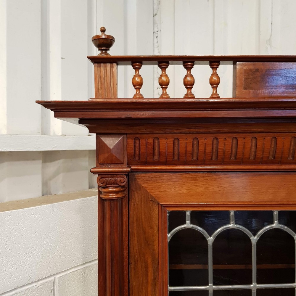 ANTIQUE LATE VICTORIAN BURR WALNUT GLAZED CABINET BOOKCASE C1890 View V