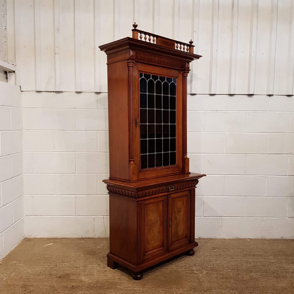 ANTIQUE LATE VICTORIAN BURR WALNUT GLAZED CABINET BOOKCASE C1890 View VI