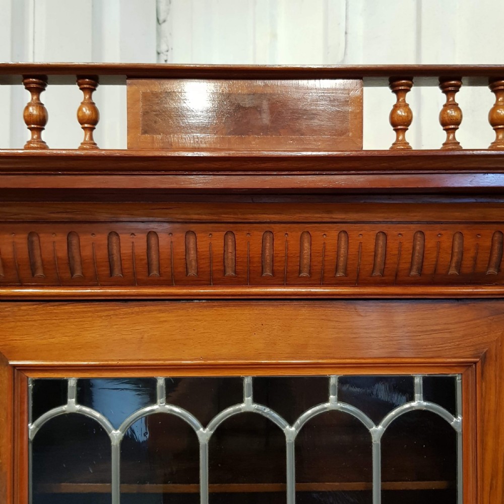 ANTIQUE LATE VICTORIAN BURR WALNUT GLAZED CABINET BOOKCASE C1890 View VII