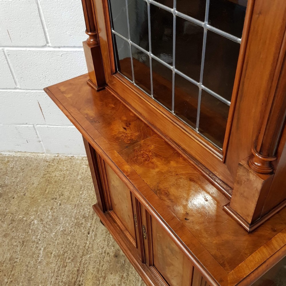 ANTIQUE LATE VICTORIAN BURR WALNUT GLAZED CABINET BOOKCASE C1890 View VIII