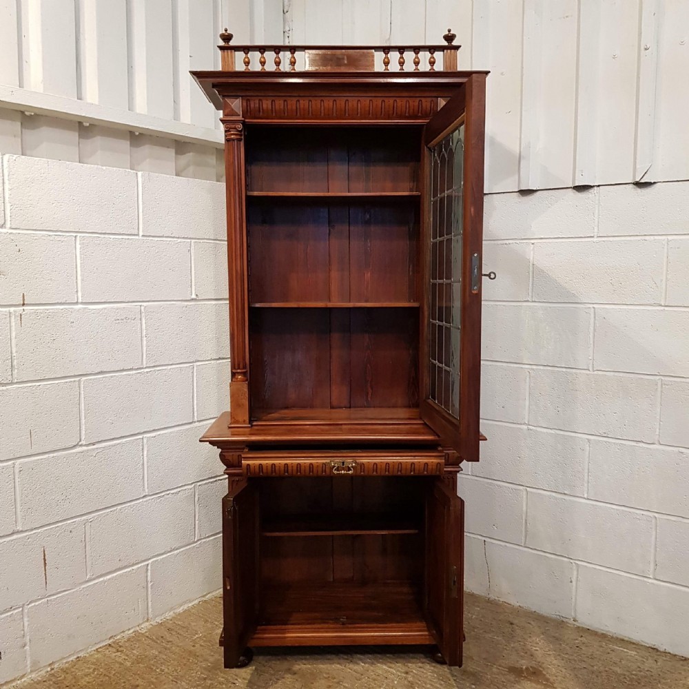 ANTIQUE LATE VICTORIAN BURR WALNUT GLAZED CABINET BOOKCASE C1890 View IX