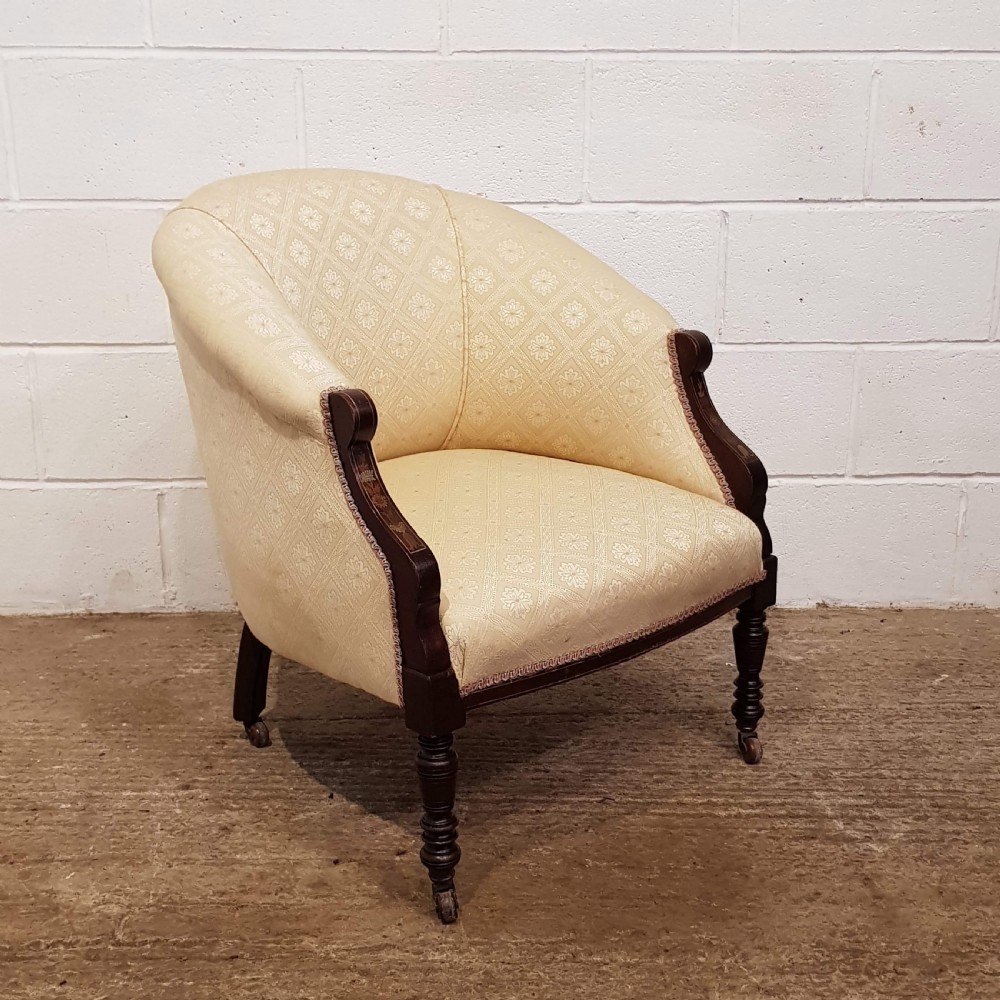 PAIR ANTIQUE ART NOUVEAU INLAID TUB SALON CHAIRS C1890 View III