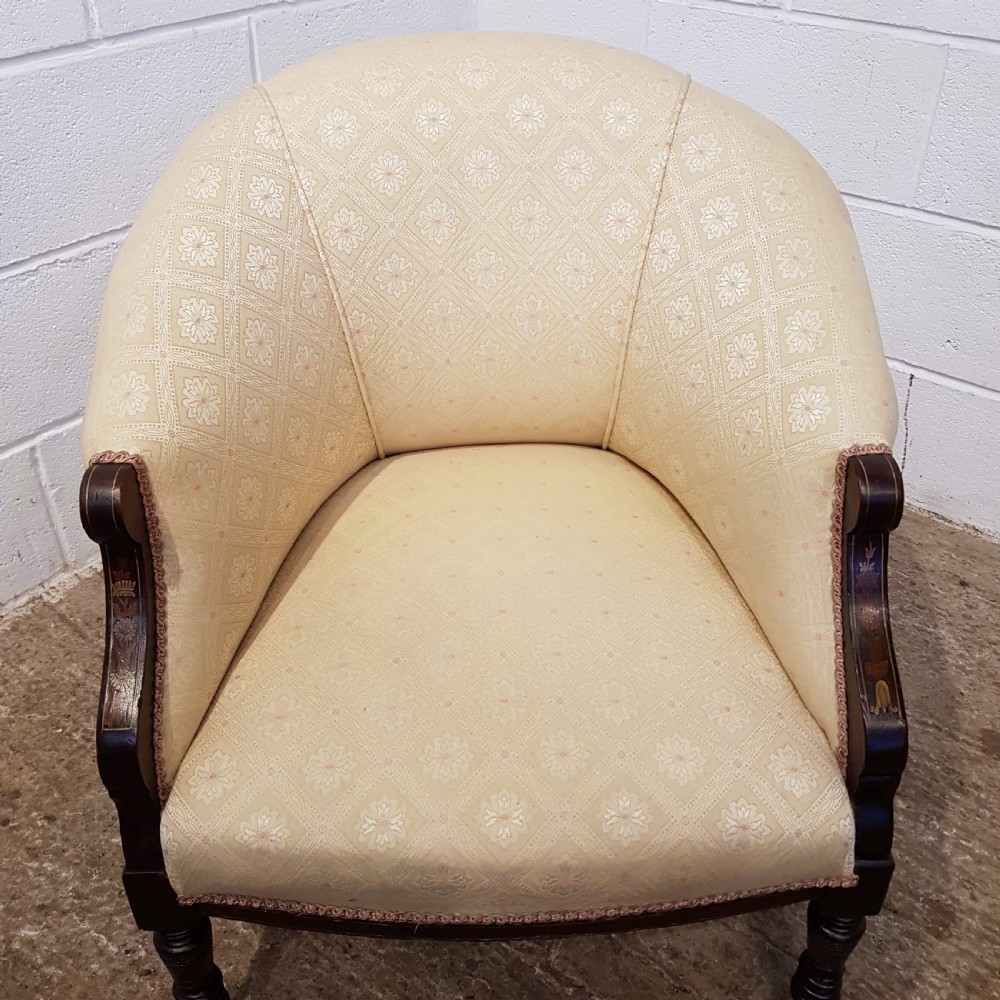 PAIR ANTIQUE ART NOUVEAU INLAID TUB SALON CHAIRS C1890 View IV