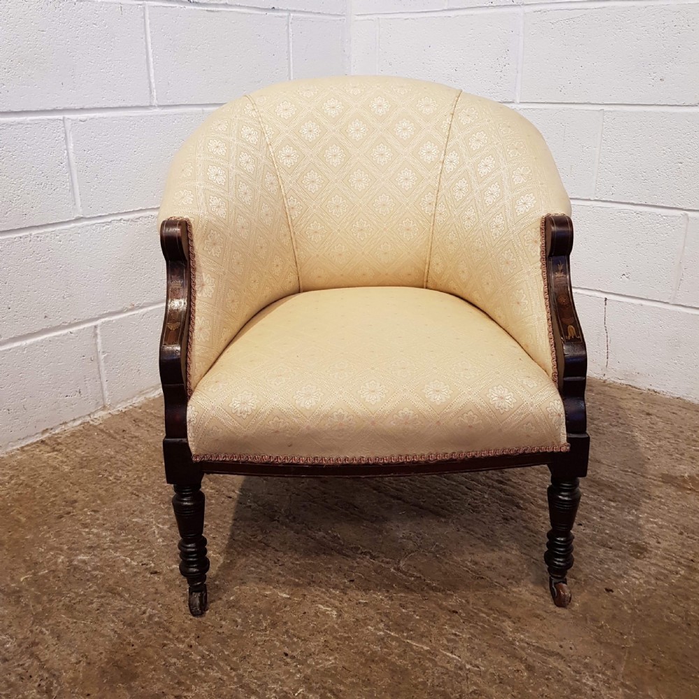 PAIR ANTIQUE ART NOUVEAU INLAID TUB SALON CHAIRS C1890 View VII