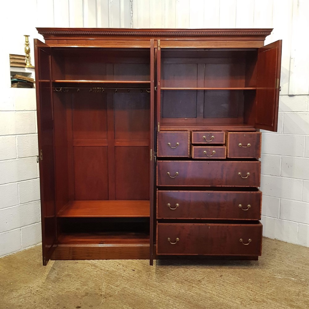 ANTIQUE EDWARDIAN FLAMED MAHOGANY TRIPLE COMBINATION WARDROBE C1900 View IV