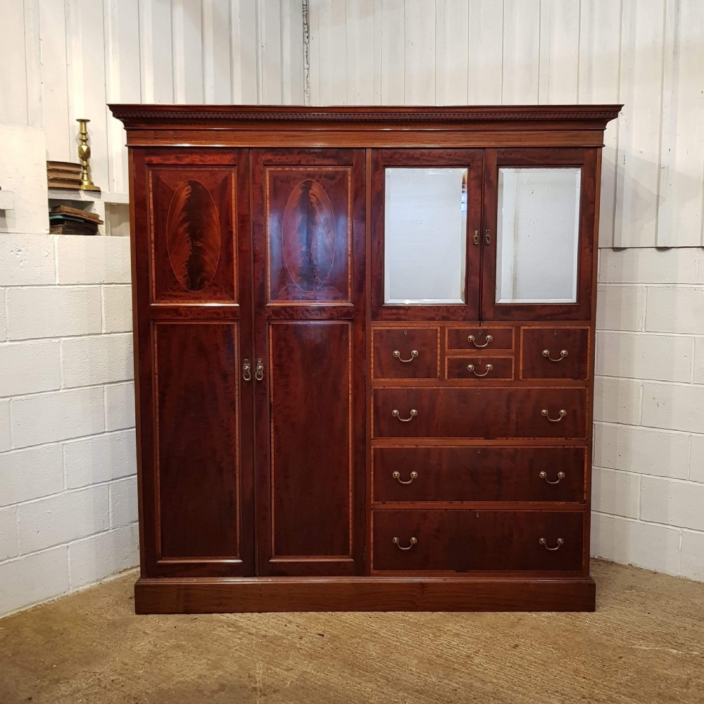 ANTIQUE EDWARDIAN FLAMED MAHOGANY TRIPLE COMBINATION WARDROBE C1900 View VI