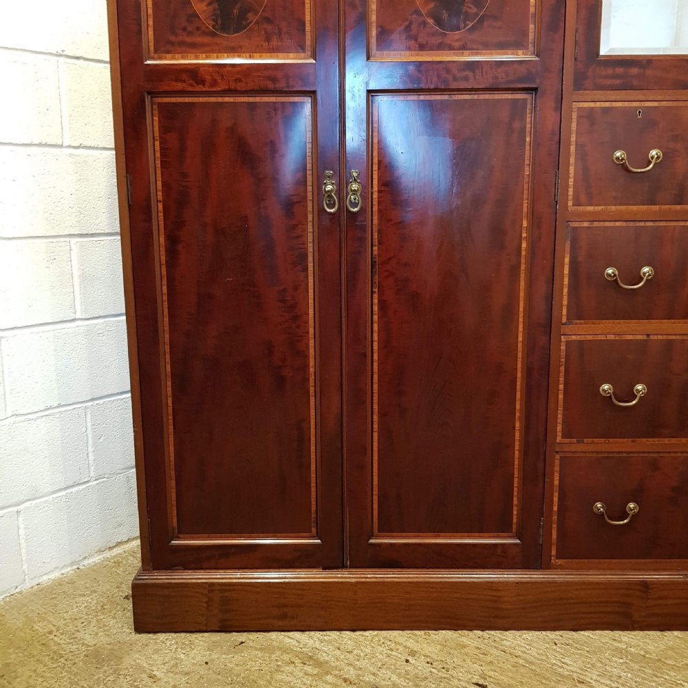 ANTIQUE EDWARDIAN FLAMED MAHOGANY TRIPLE COMBINATION WARDROBE C1900 View VII
