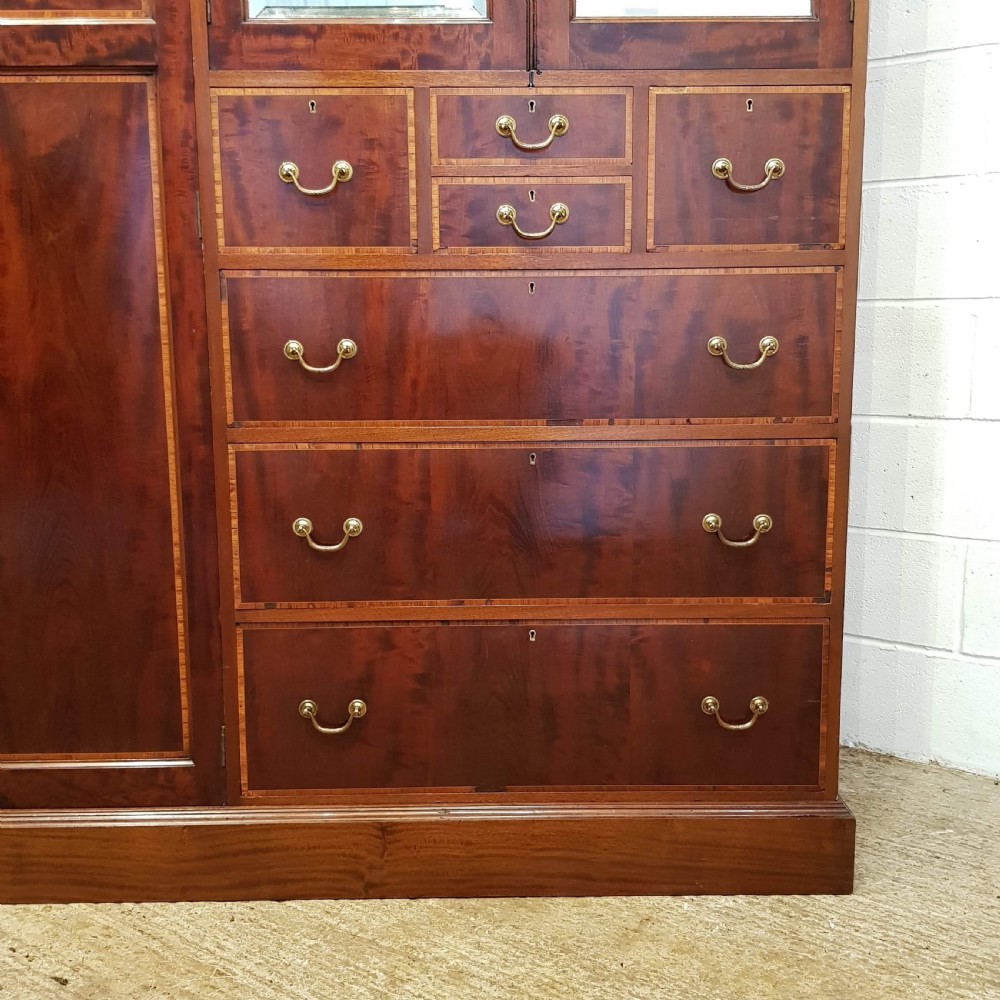 ANTIQUE EDWARDIAN FLAMED MAHOGANY TRIPLE COMBINATION WARDROBE C1900 View VIII