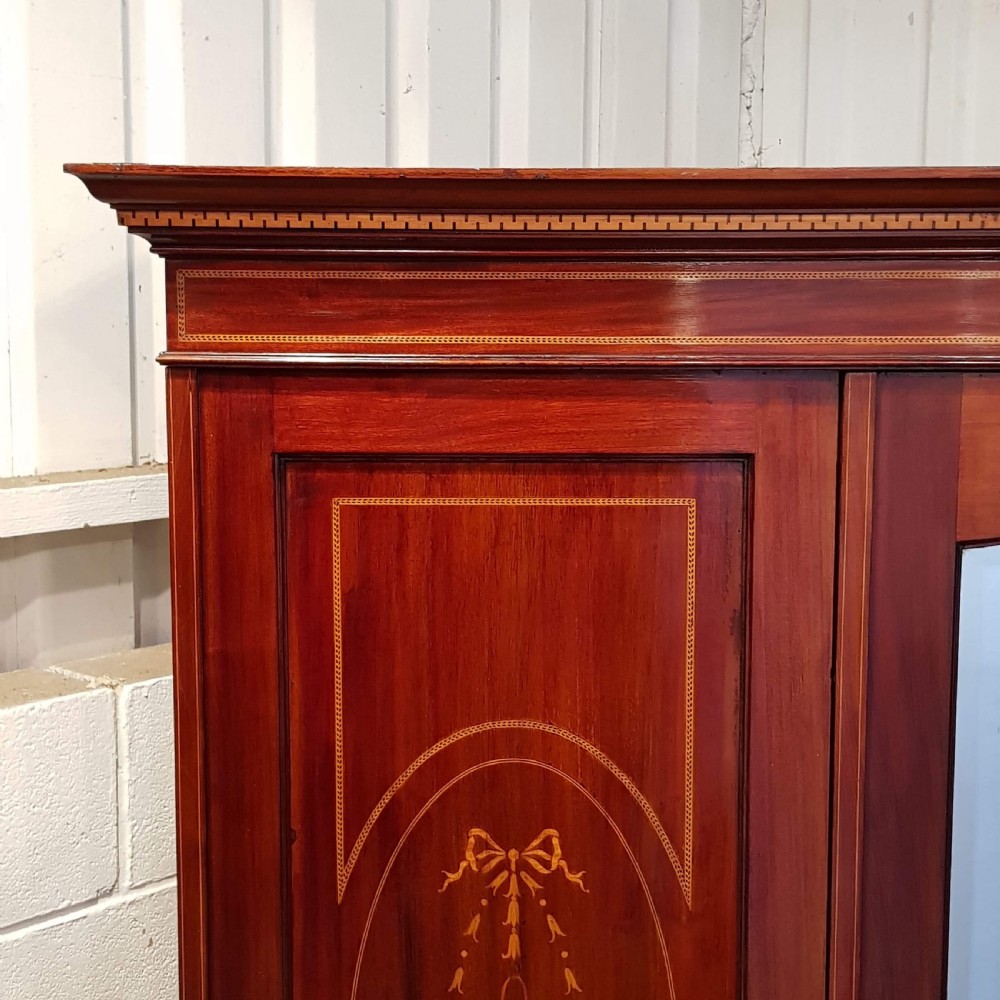 ANTIQUE EDWARDIAN MAHOGANY INLAID TRIPLE WARDROBE C1900 View II