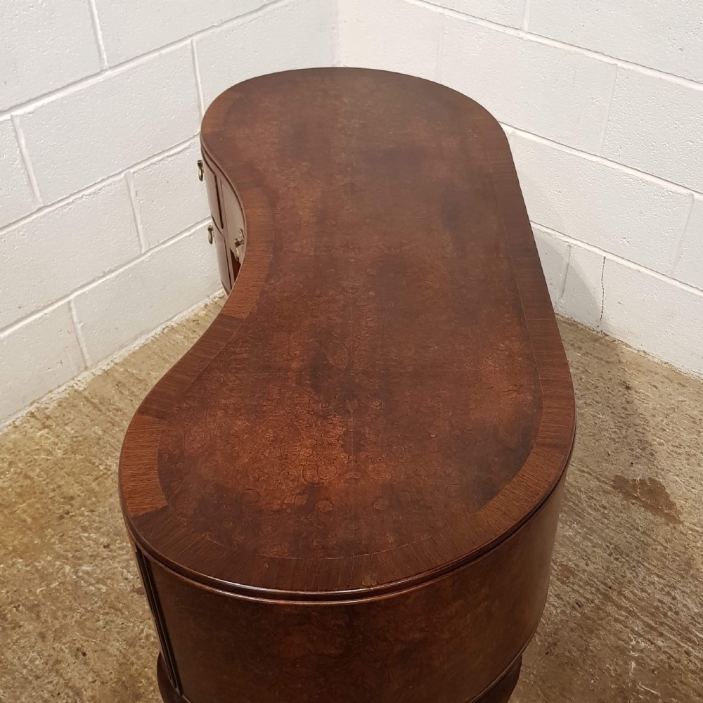 ANTIQUE BURR WALNUT KIDNEY SHAPED DRESSING TABLE & STOOL C1920 View III