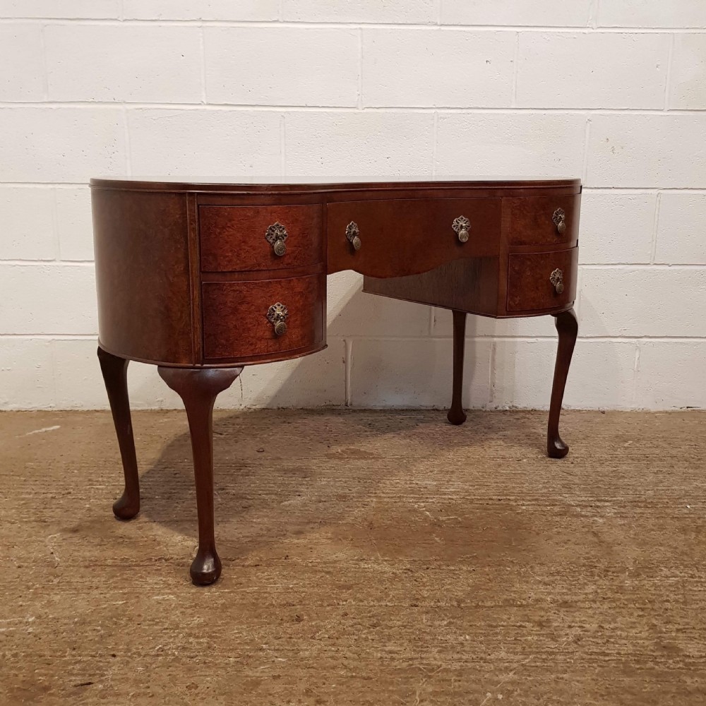 ANTIQUE BURR WALNUT KIDNEY SHAPED DRESSING TABLE & STOOL C1920 View IV