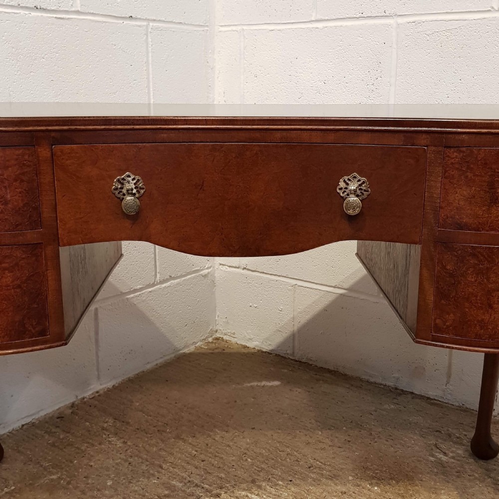 ANTIQUE BURR WALNUT KIDNEY SHAPED DRESSING TABLE & STOOL C1920 View V