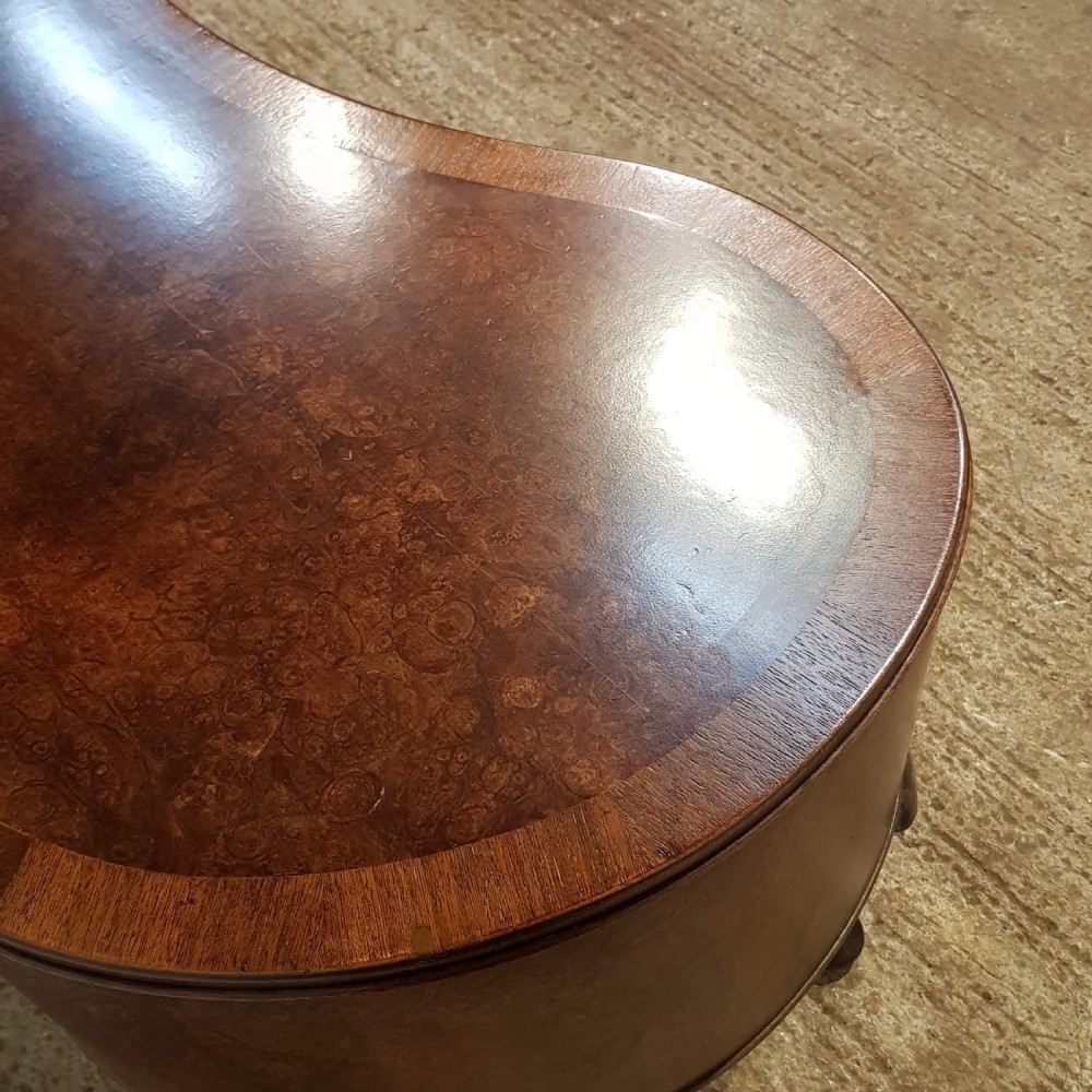 ANTIQUE BURR WALNUT KIDNEY SHAPED DRESSING TABLE & STOOL C1920 View VI