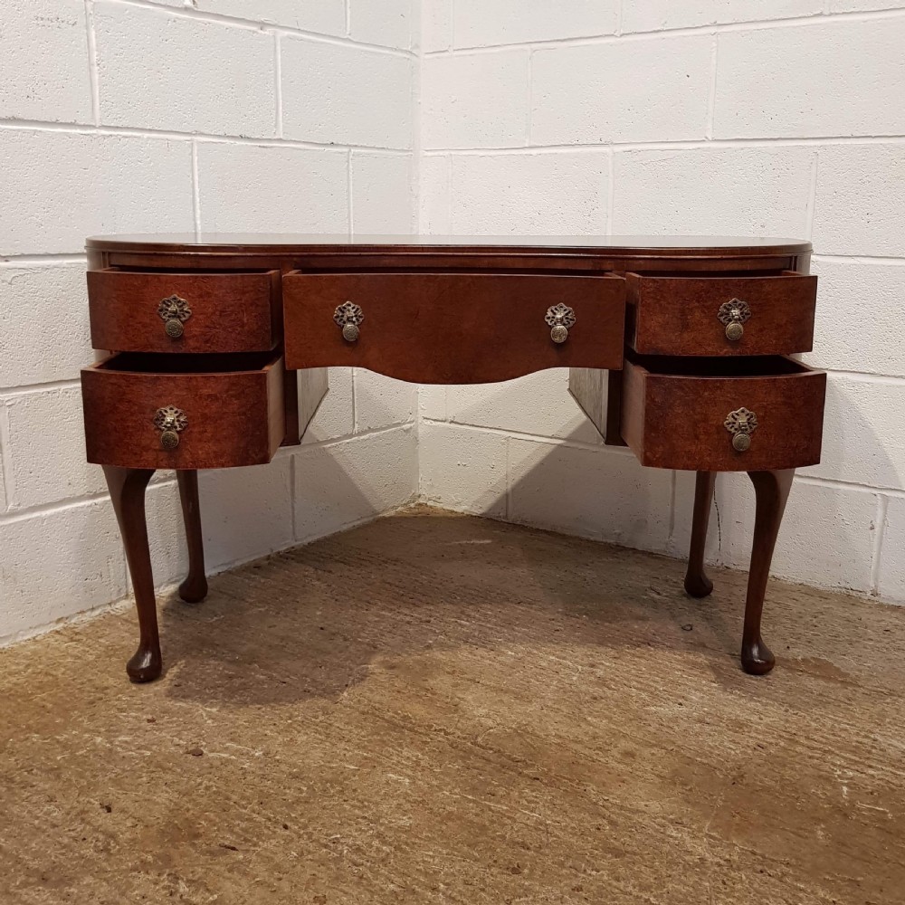 ANTIQUE BURR WALNUT KIDNEY SHAPED DRESSING TABLE & STOOL C1920 View VII