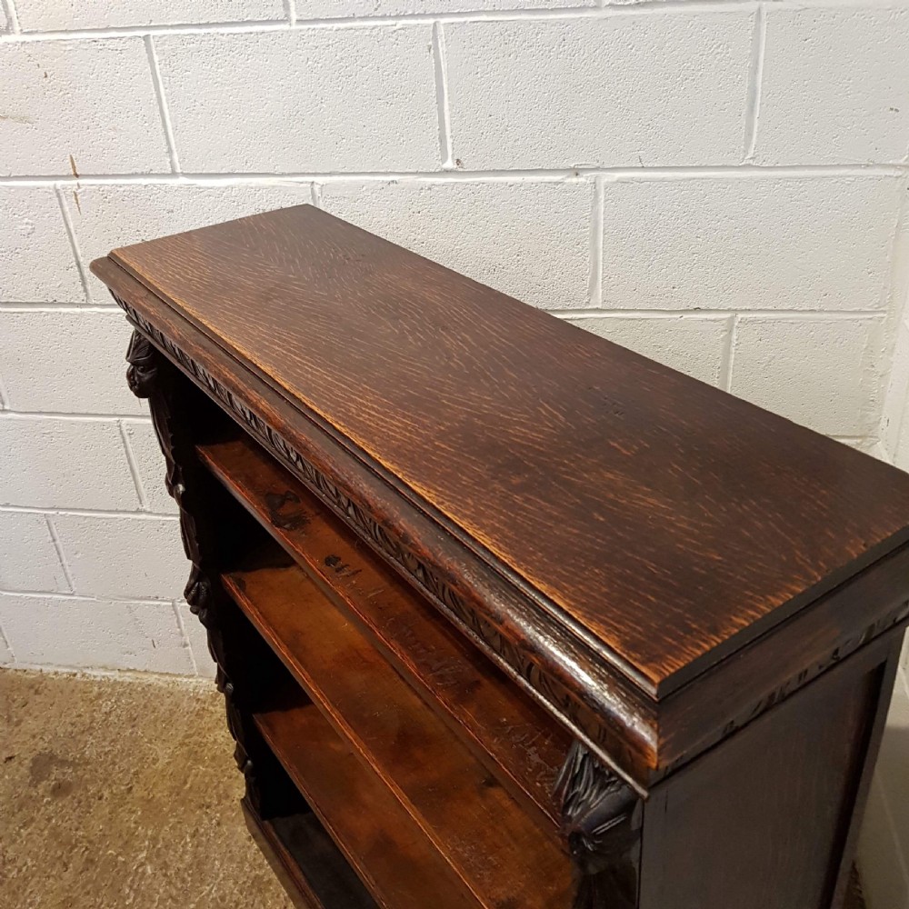 ANTIQUE VICTORIAN CARVED GOTHIC OAK OPEN BOOKCASE C1880 View VI