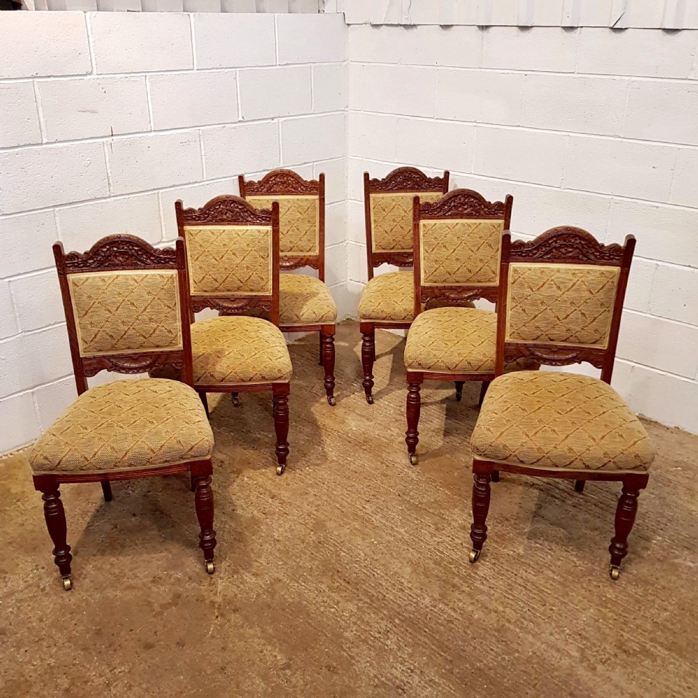 ANTIQUE LATE VICTORIAN SET OF SIX OAK DINING CHAIRS C1890