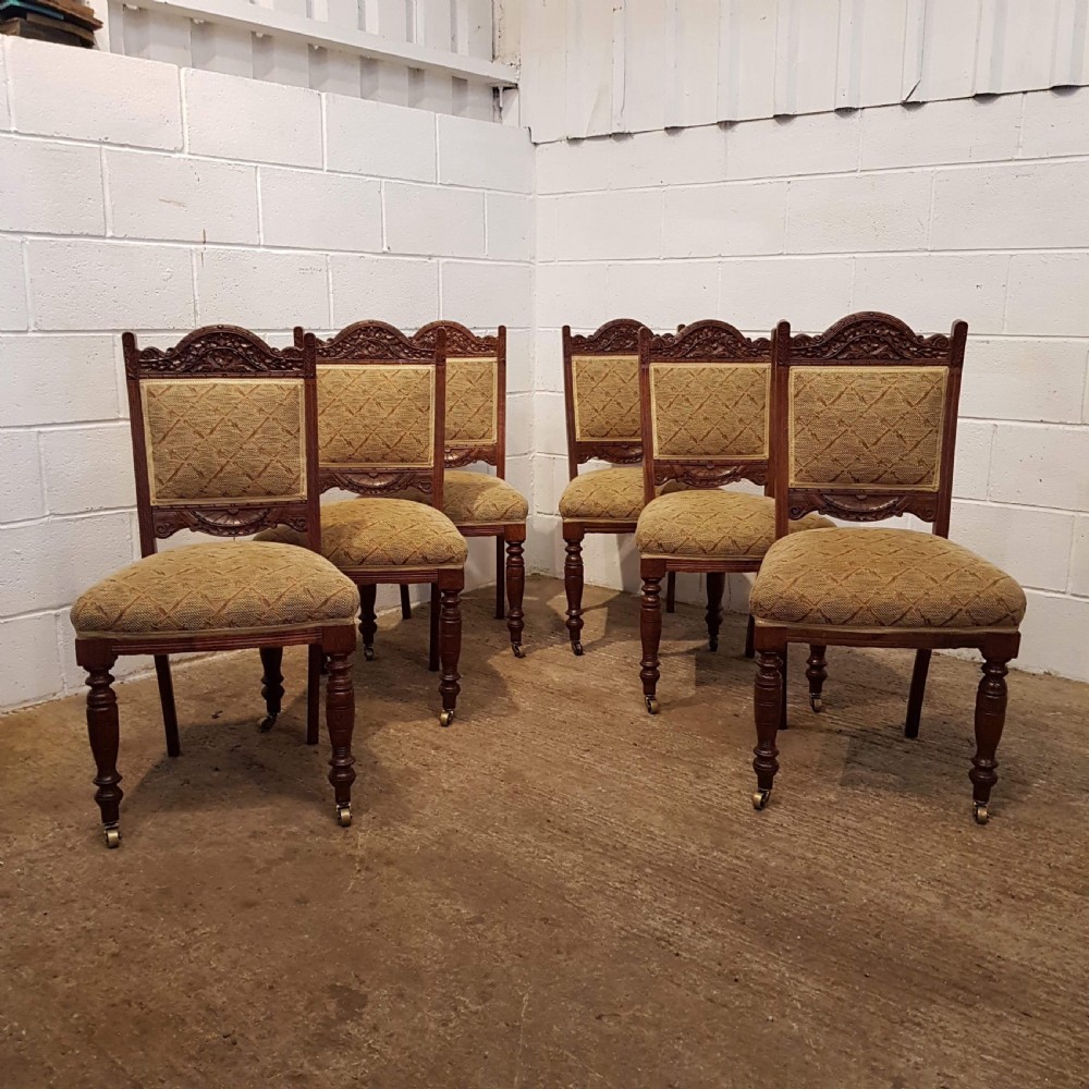 ANTIQUE LATE VICTORIAN SET OF SIX OAK DINING CHAIRS C1890 View IV