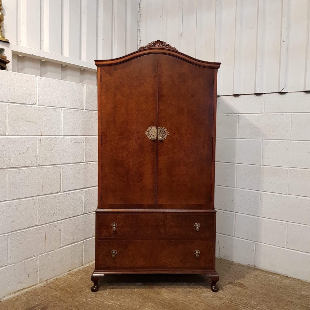 ANTIQUE BURR WALNUT QUEEN ANNE SMALL WARDROBE C1920 View III
