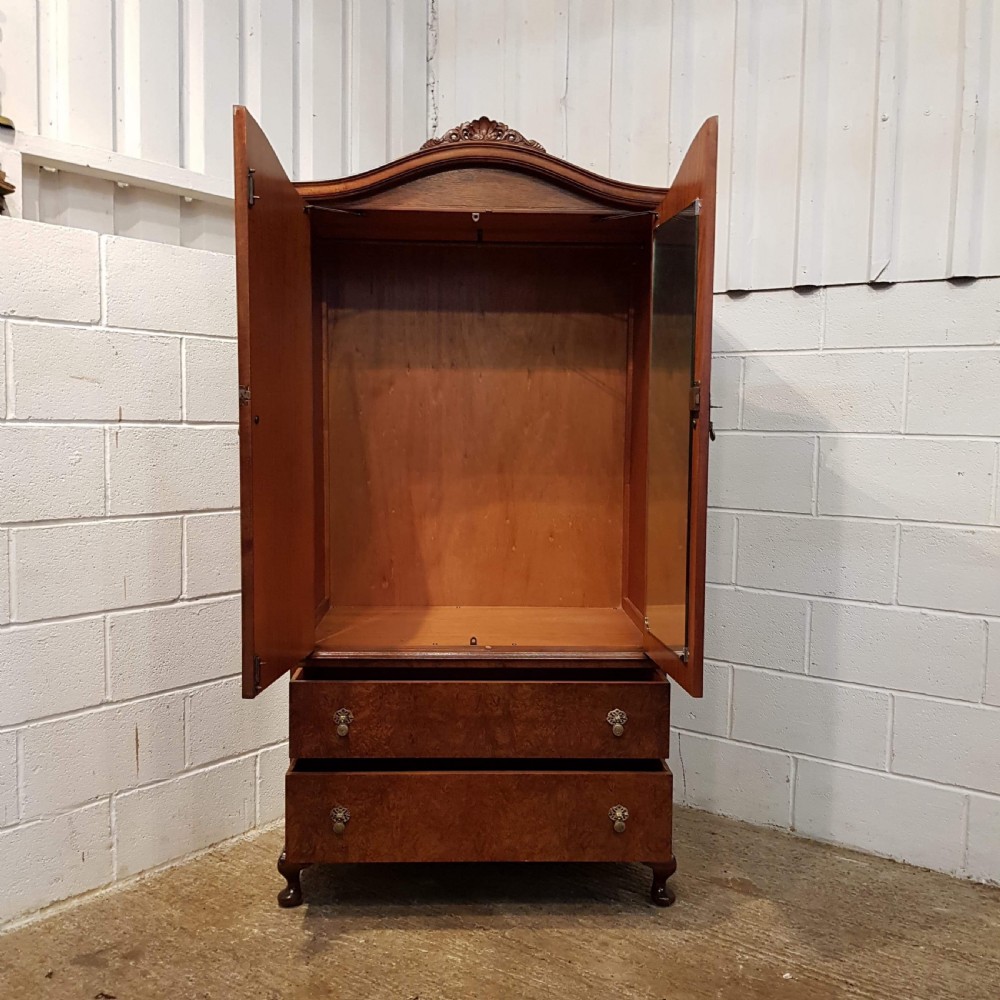 ANTIQUE BURR WALNUT QUEEN ANNE SMALL WARDROBE C1920 View IV