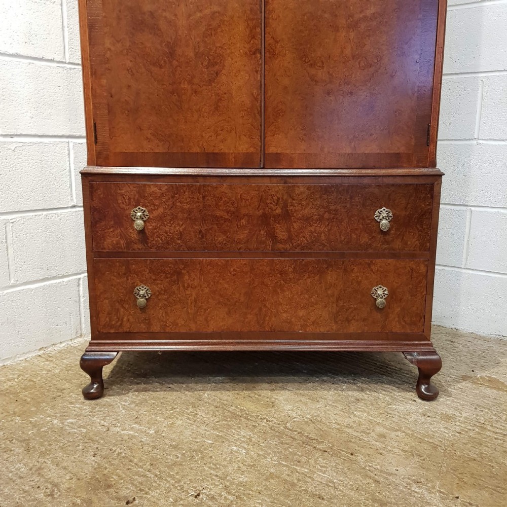 ANTIQUE BURR WALNUT QUEEN ANNE SMALL WARDROBE C1920 View V
