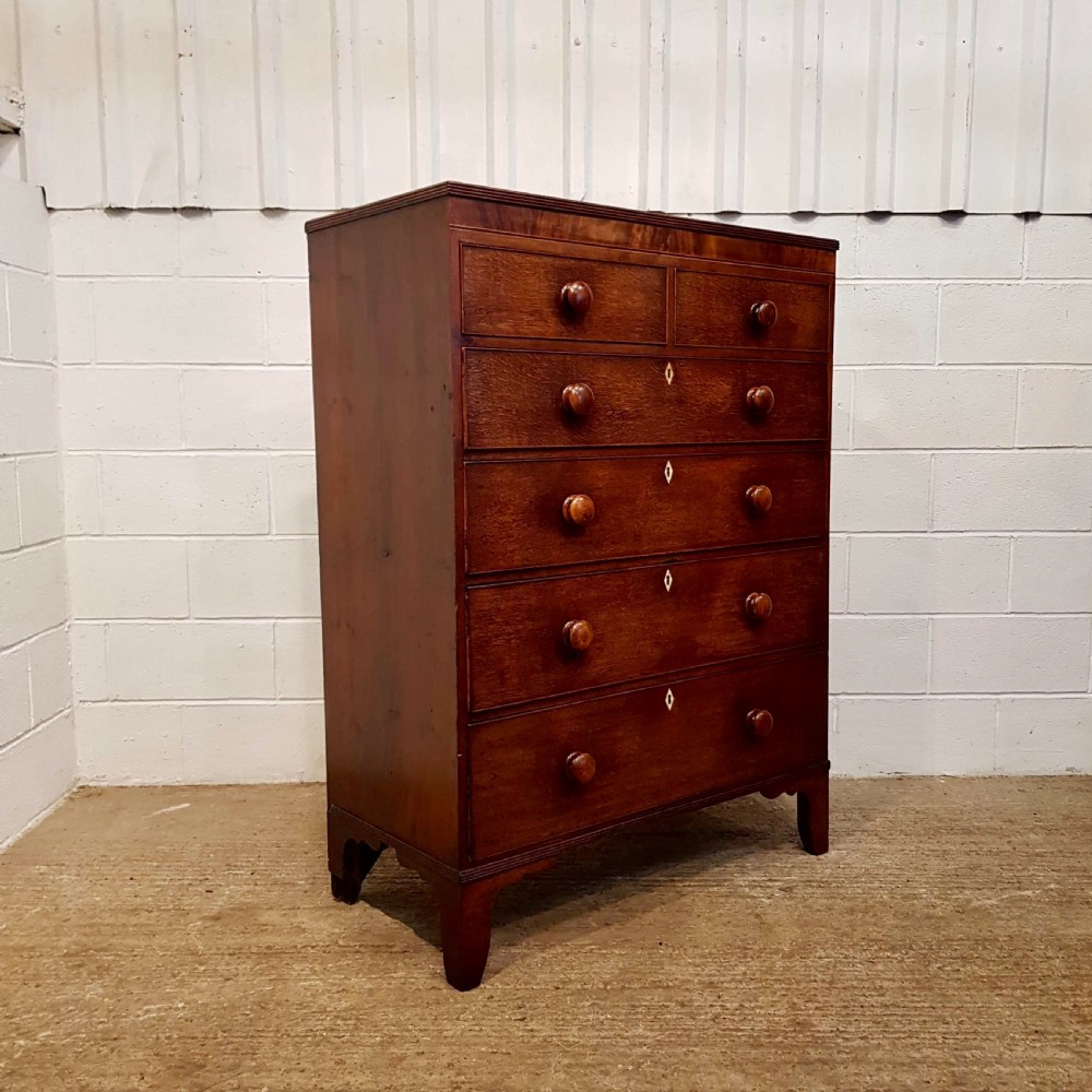 ANTIQUE REGENCY OAK & MAHOGANY TALL CHEST OF DRAWERS C1820 View II