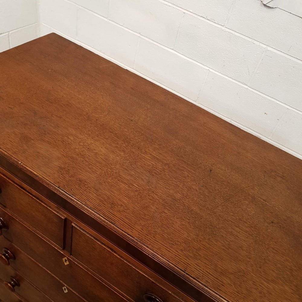 ANTIQUE REGENCY OAK & MAHOGANY TALL CHEST OF DRAWERS C1820 View III
