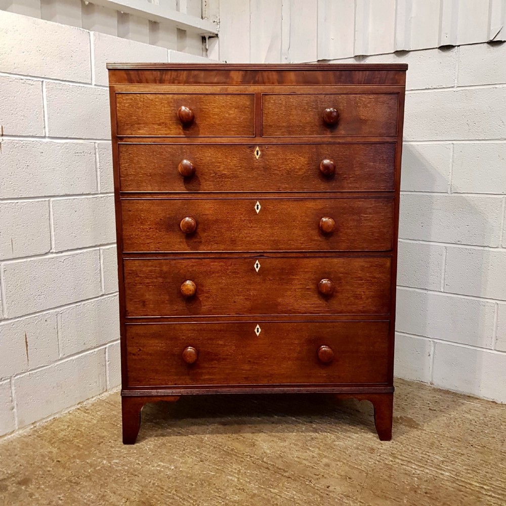 ANTIQUE REGENCY OAK & MAHOGANY TALL CHEST OF DRAWERS C1820 View IV
