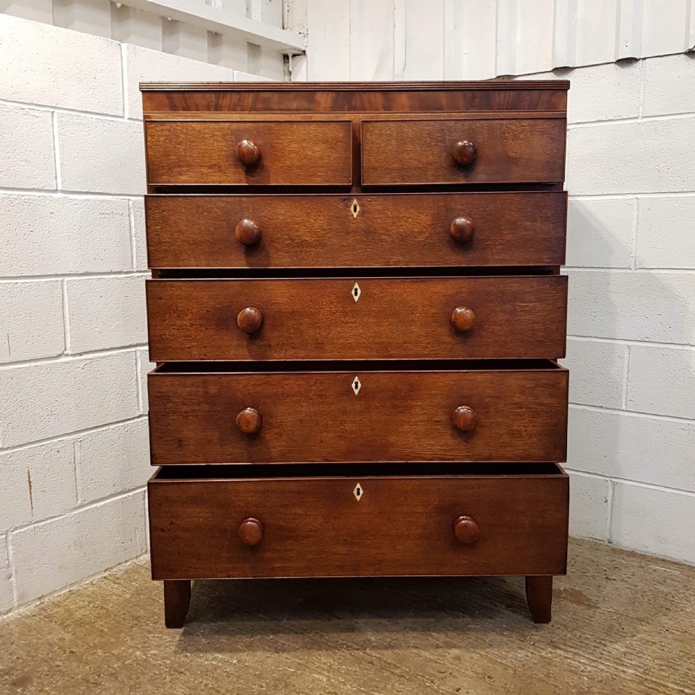 ANTIQUE REGENCY OAK & MAHOGANY TALL CHEST OF DRAWERS C1820 View V