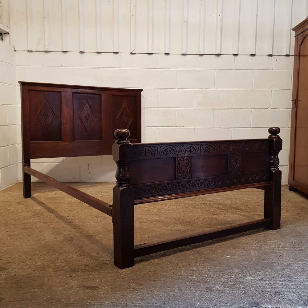 ANTIQUE EDWARDIAN CARVED JOINED OAK DOUBLE BED C1900 View IV