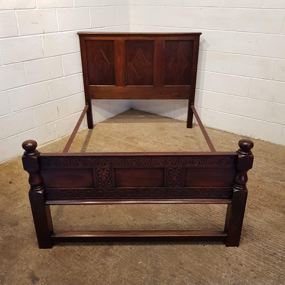 ANTIQUE EDWARDIAN CARVED JOINED OAK DOUBLE BED C1900 View V