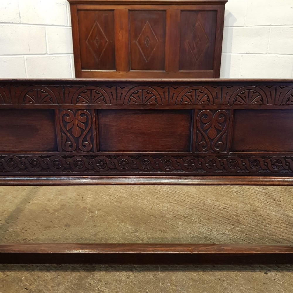 ANTIQUE EDWARDIAN CARVED JOINED OAK DOUBLE BED C1900 View VI