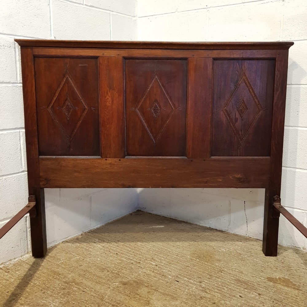 ANTIQUE EDWARDIAN CARVED JOINED OAK DOUBLE BED C1900 View VII