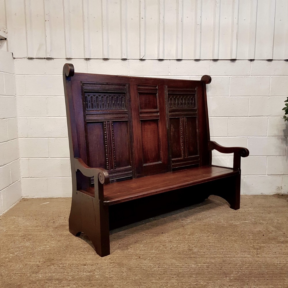 ANTIQUE GEORGIAN PERIOD JOINED OAK HIGH BACK SETTLE BENCH C1780